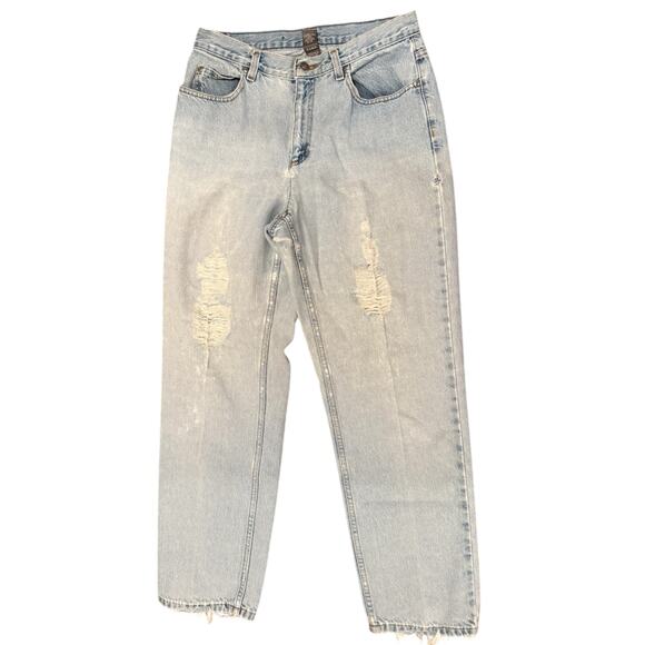Vintage 90s Liz Claiborne High Rise Mom Jeans Sz 8 Light Wash Distressed Denim - Picture 1 of 9